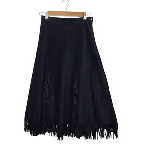 Patricia Wolf Black Suede Fringe Skirt Size Medium.